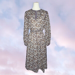 Vtg 50s Handmade Lavender and Blue Floral Sheer Balloon Sleeve Retro Midi Dress